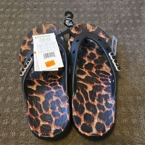 CROCS NWT Leopard Print Sandals - Black and Brown